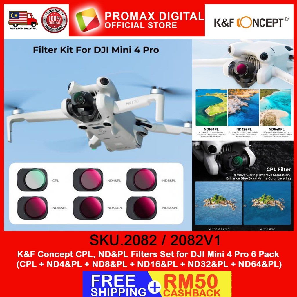K&F CONCEPT CPL ND & PL Filter Kit for DJI MINI 4 Pro Six Kit CPL ND4&PL/ND8&PL/ND16&PL/ND32&PL/ND64&PL SKU:2082V1