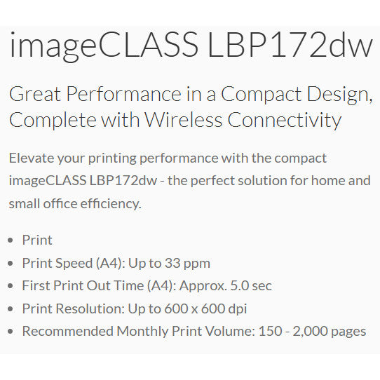 Canon imageCLASS LBP172dw Wireless Monochrome Laser Printer 35ppm Auto Duplex.