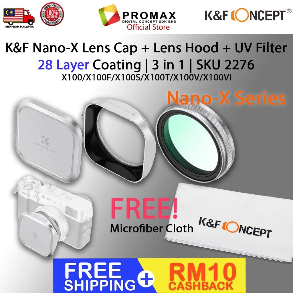 K&F Nano-X Lens Cap + Lens Hood + UV Filter 28 Layer Coating| 3 in 1 | SKU 2276 for X100/X100F/X100S/X100T/X100V/X100VI
