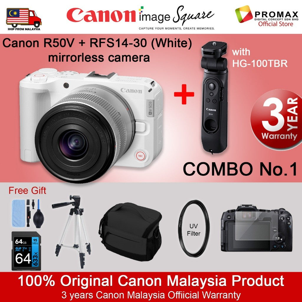 Canon EOS R50V with lens RF-S14-30mm F4-6.3 IS STM PZ Canon Malaysia R50 V 3years warranty HG-100TBR
