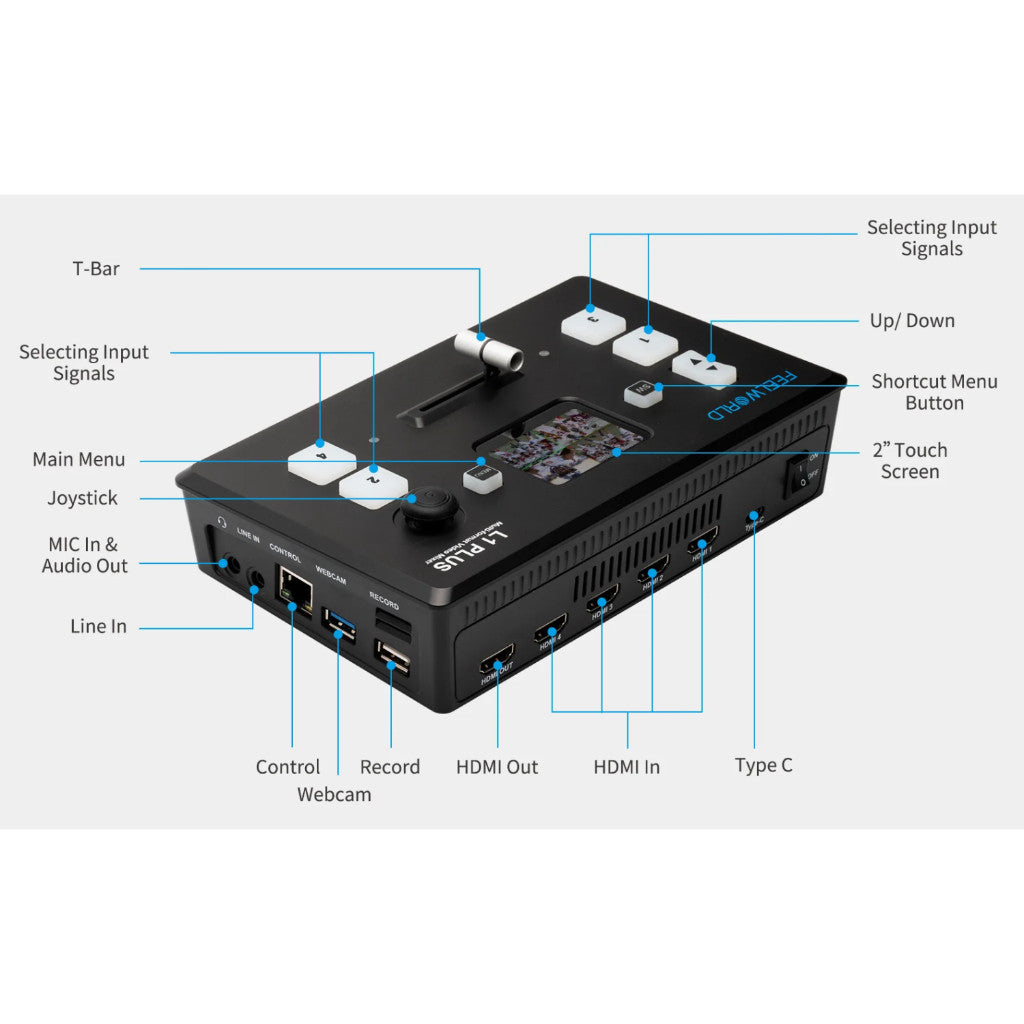 FEELWORLD L1 Plus Video Switcher MULTICAMERA LIVE STREAMING 4 HDMI INPUTS LIVEPRO
