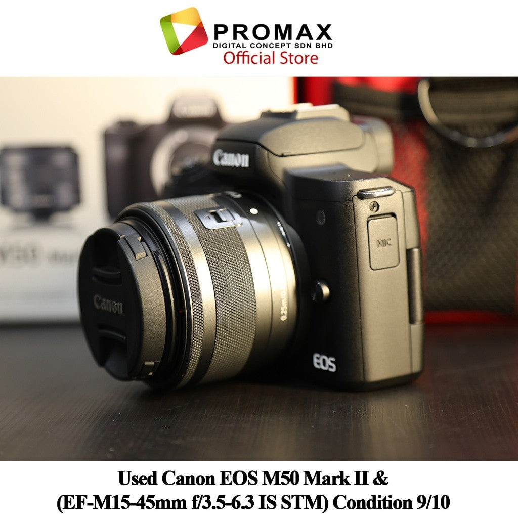 Used Canon EOS M50 Mark II (EF-M15-45mm f/3.5-6.3 IS STM) CONDITION 9/10.