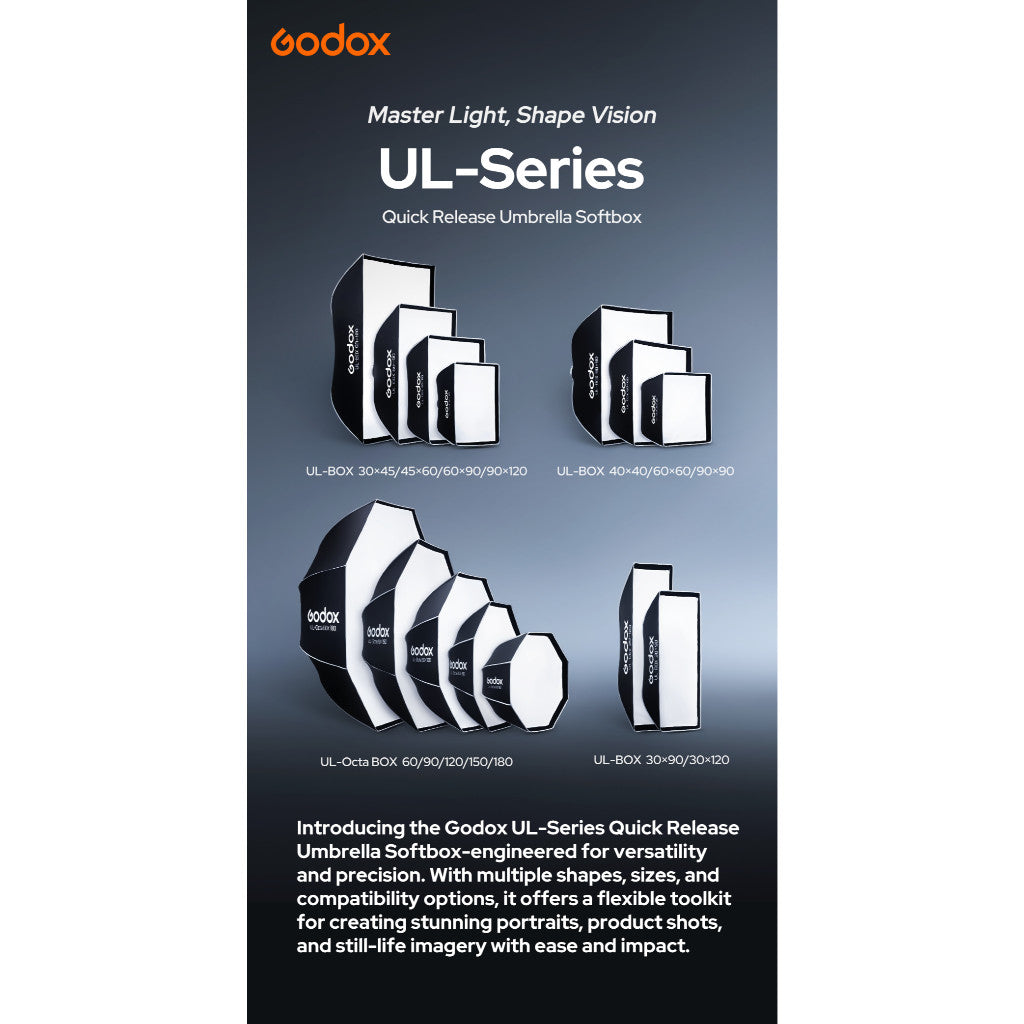 GODOX UL-SERIES 30x45cm 45x60cm 60x90cm 90x120cm 30x90cm UMBRELLA QUICK RELEASE SOFTBOX (BOWEN MOUNT) UL-BOX Octa-Box