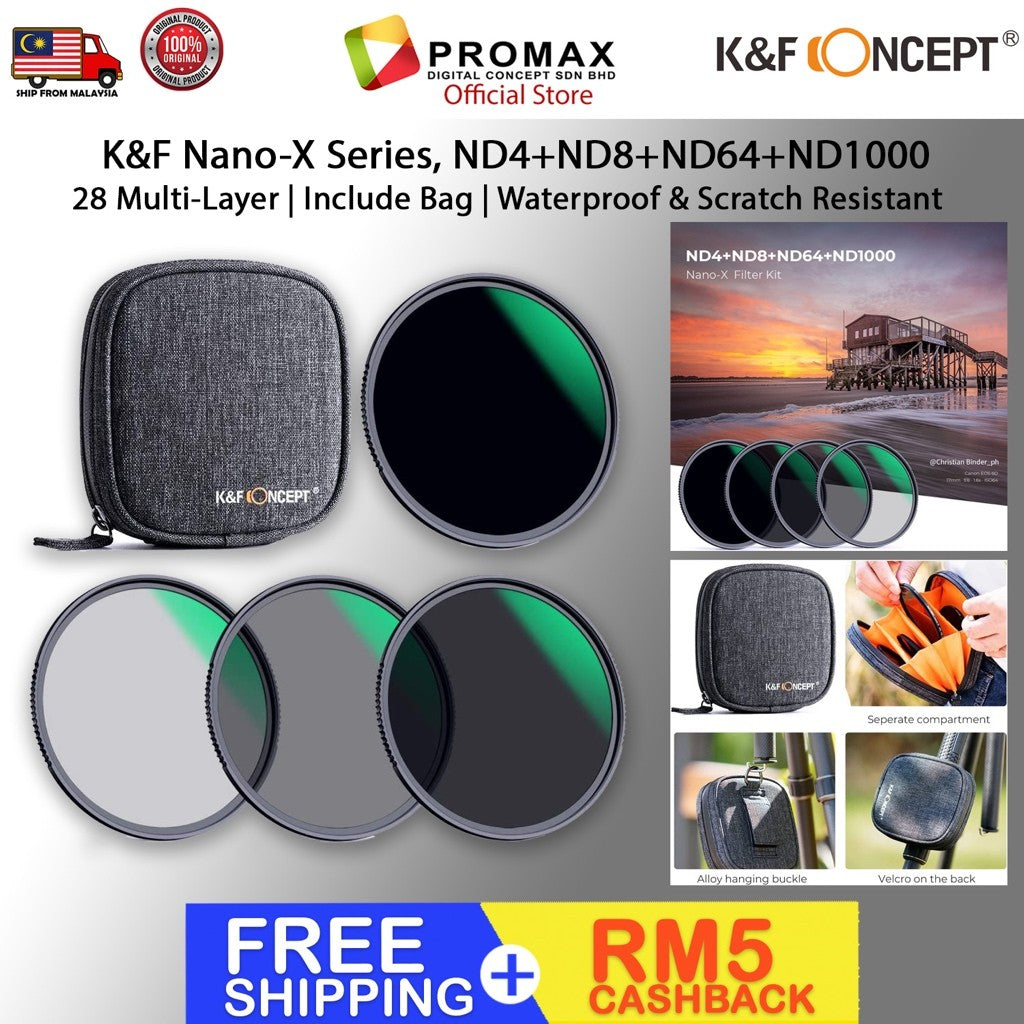 K&F Nano-X Series, ND4+ND8+ND64+ND1000 28 Multi-Layer | Include Bag | Waterproof & Scratch Resistant 82MM SKU.1636