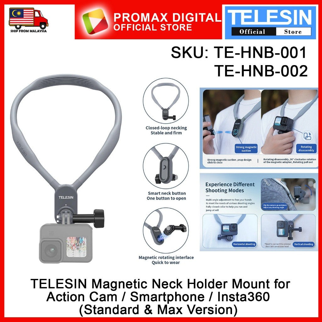TELESIN TE-HNB-001 TE-HNB-002 TE-HNB-003 MAX Magnetic Neck Holder Mount for Action Cameras/ Phones