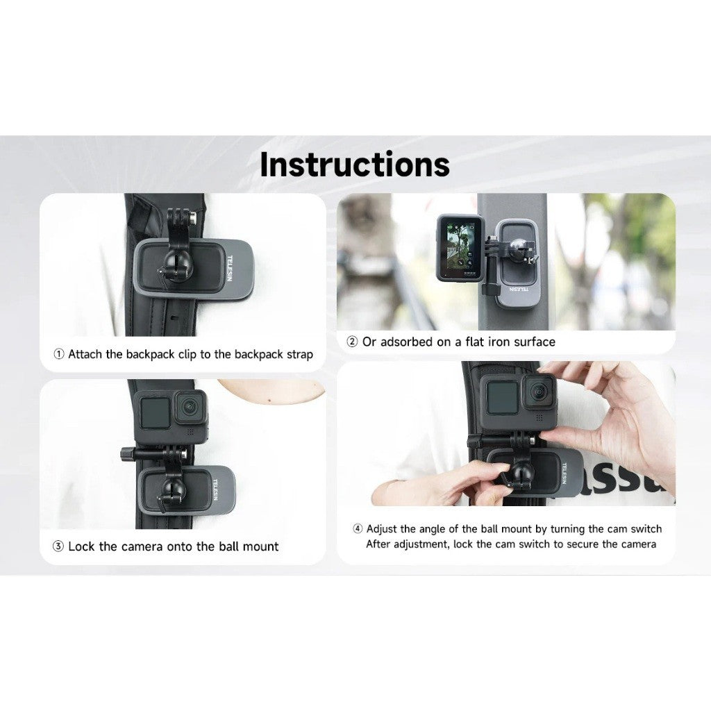TELESIN GP-JFM-009 Upgraded Magnetic 360 Rotary Universal Backpack Clip