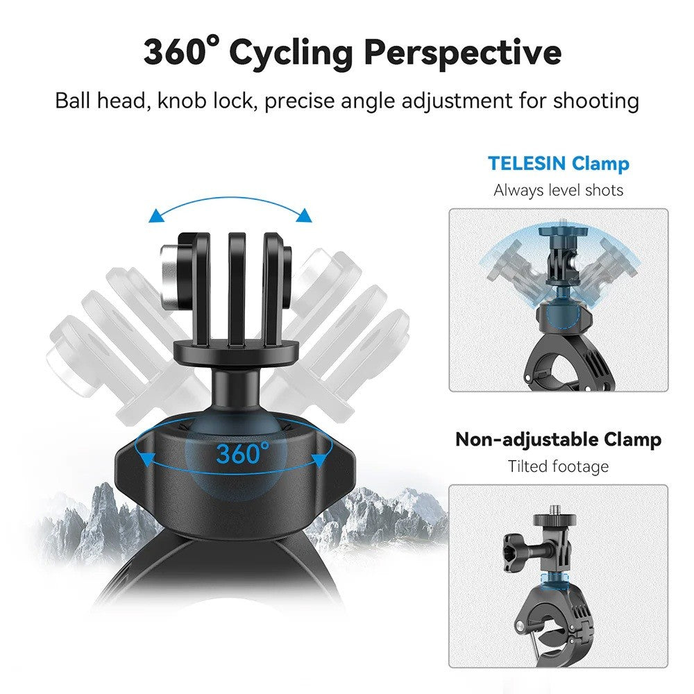 TELESIN TE-HBM-004 Handlebar Clamp Bike Tube 360 Rotary Clamp Ring Mount