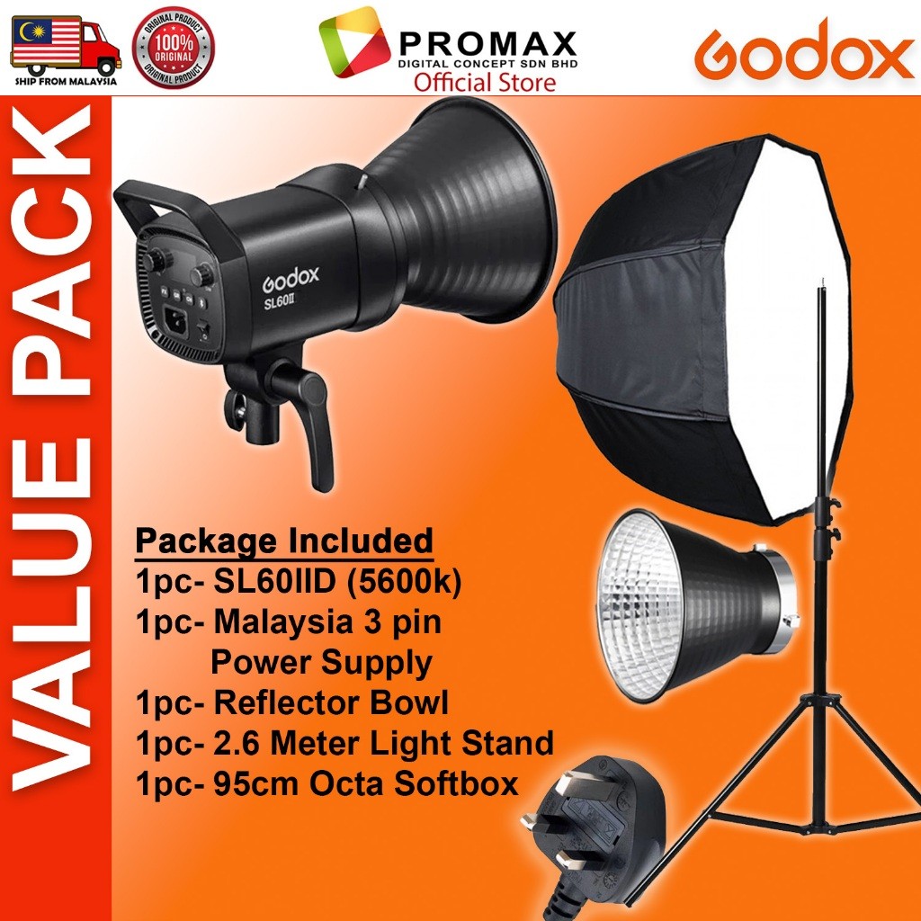 CHEAPEST! Godox SL60 II SL60IID SL60IIBi with Lantern Octa 95cm 60x90cm Softbox Stand LED Video Light for Photo Studio