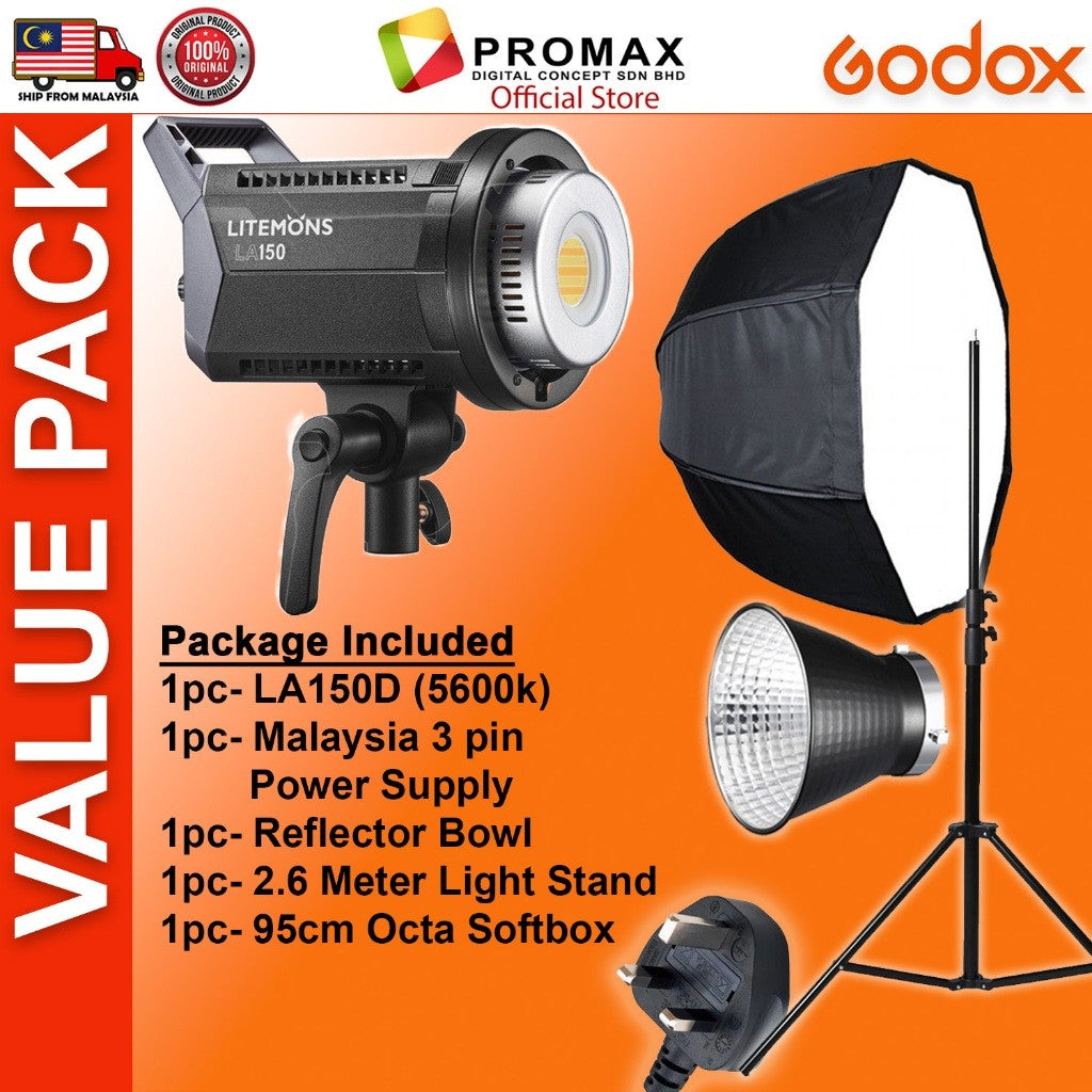 CHEAPEST! Godox LA150 LA150D LA150Bi with Lantern Octa 95cm 60x90cm Softbox Stand LED Video Light for Photo Studio