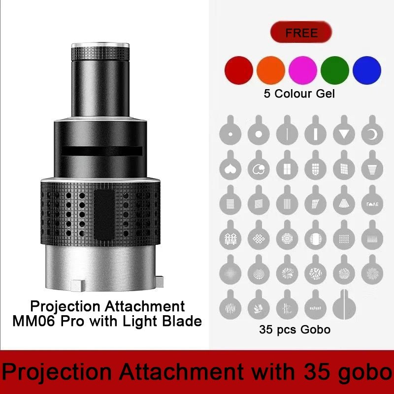 PROMAX Projection attachment MM-06 Pro  with 35pcs Gobo + Colour Gel with Bowens mount for Godox, Nanlite and Aputure
