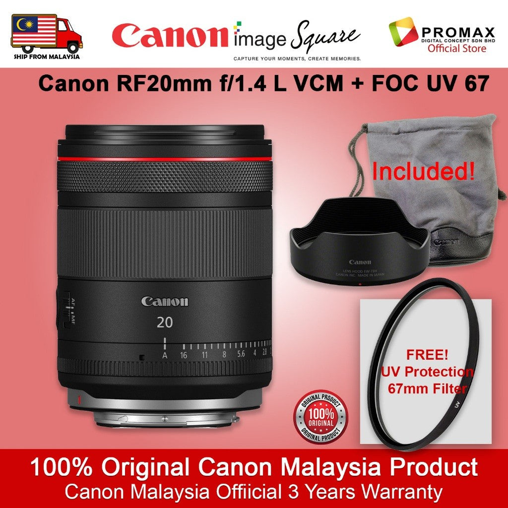 CANON RF20mm f1.4 L VCM LENS + FOC 67mm UV Filter RF 20MM F1.4L