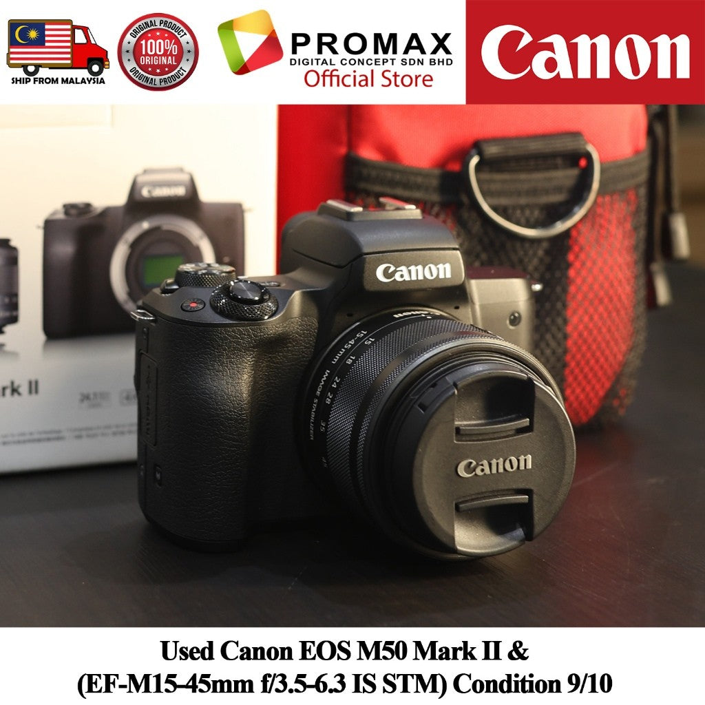 Used Canon EOS M50 Mark II (EF-M15-45mm f/3.5-6.3 IS STM) CONDITION 9/10.