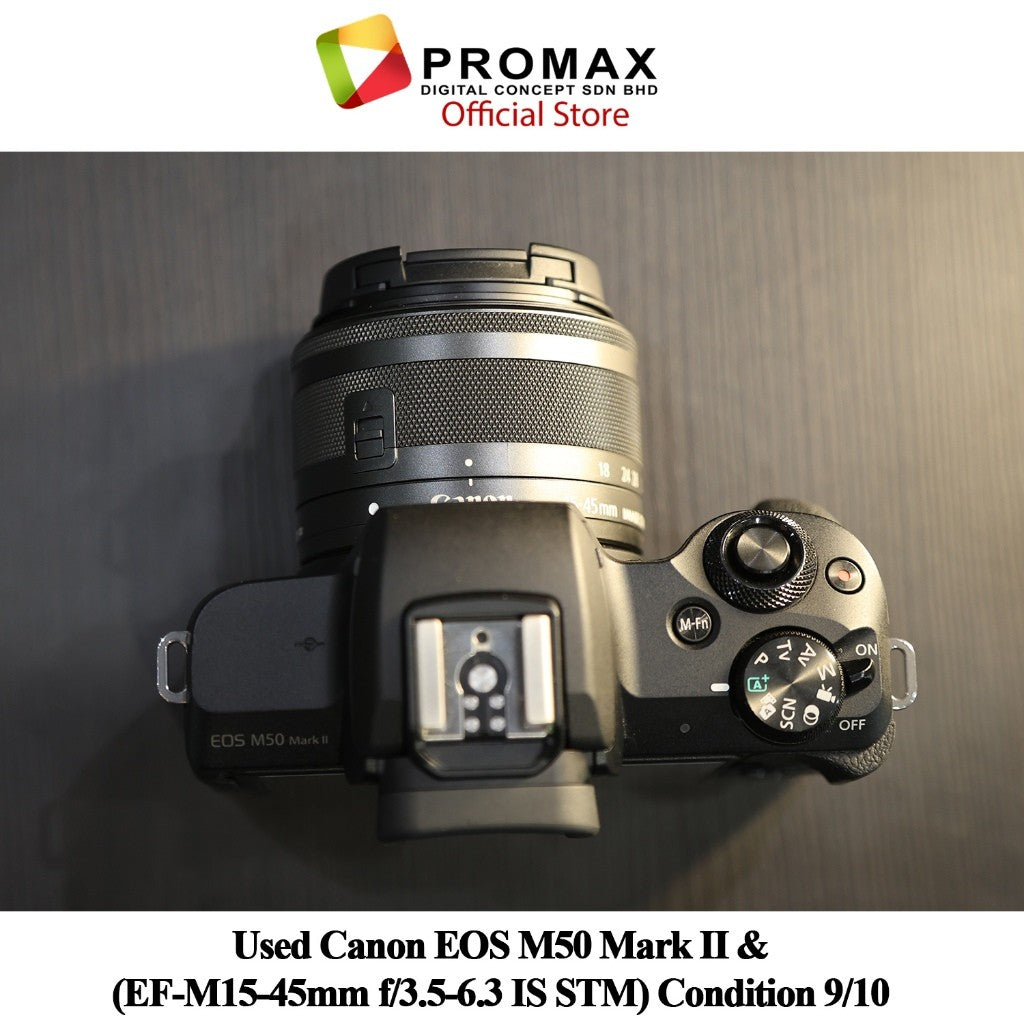 Used Canon EOS M50 Mark II (EF-M15-45mm f/3.5-6.3 IS STM) CONDITION 9/10.