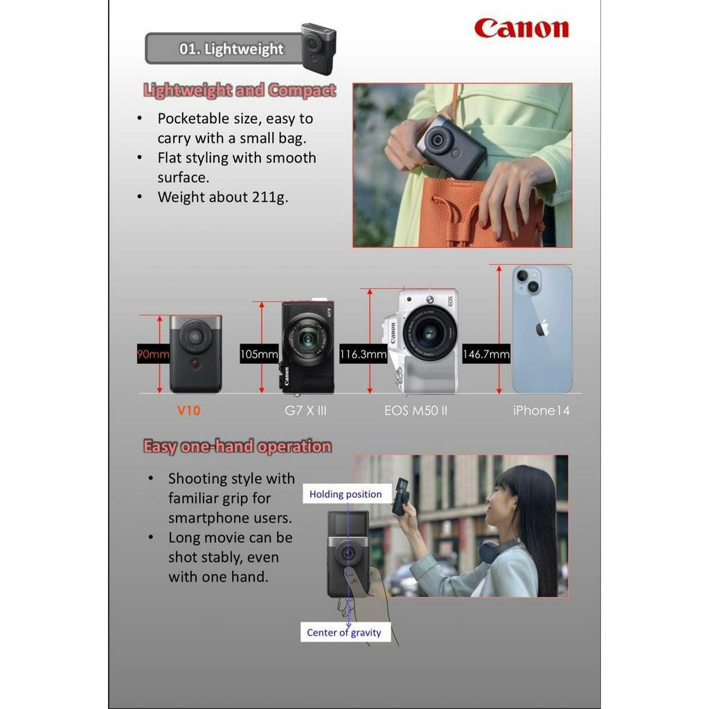 Ready Stock! Canon PowerShot V10 Vlog Camera for Content Creators (Black/Silver/White) Canon Malaysia Warranty