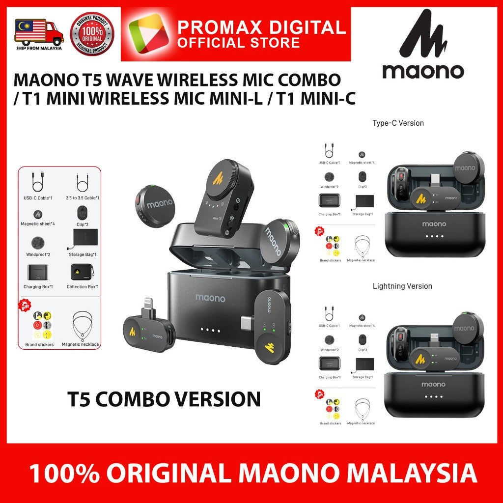 MAONO T5 WAVE WIRELESS MIC / T1 MINI-C (Type-C) / T1 MINI-L (Lightning)