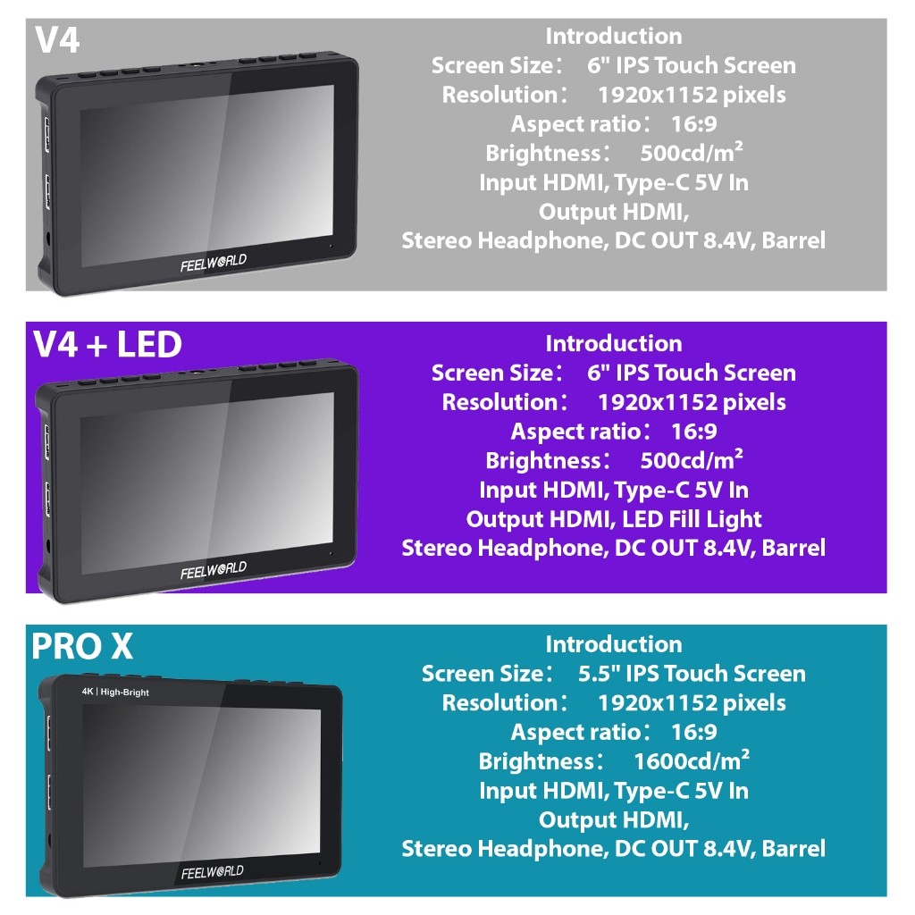 FEELWORLD F5 PRO V4 6" Inch 4K / F5 Pro X 5.5" Touch Screen Monitor Field 3D LUT HDMI Video Monitor DSLR Camera