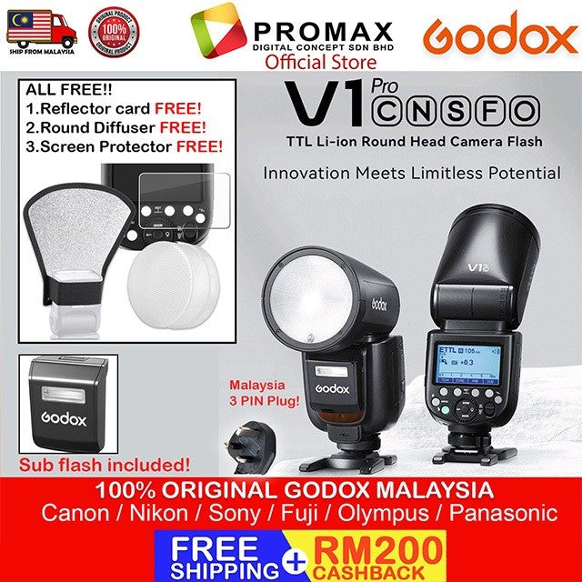(Many Free Gift)!!Godox V1Pro V1 Pro V1C V1N V1S Flash Speedlight Round TTL Li-ion Round Head Camera Flash V1 Pro V1-Pro
