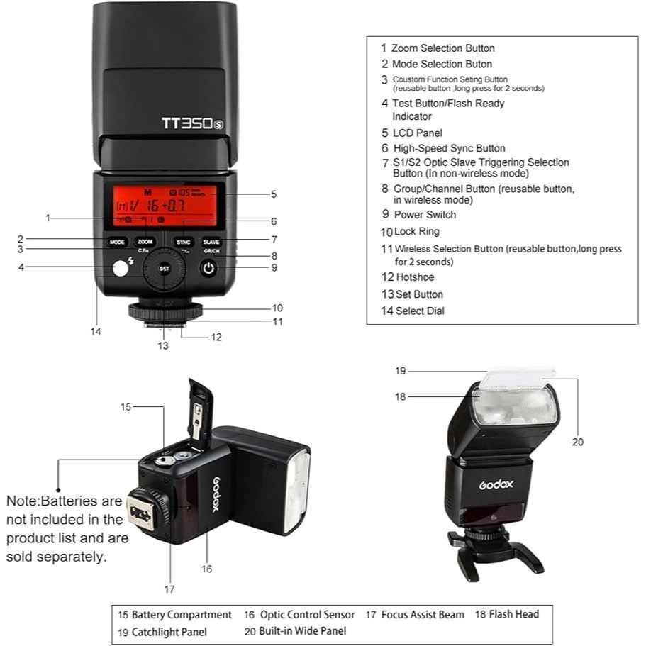 Godox TT350 CANON SONY FUJIFILM  RICOH Mini Thinklite Portable Speedlite Wireless TT350S TT350C