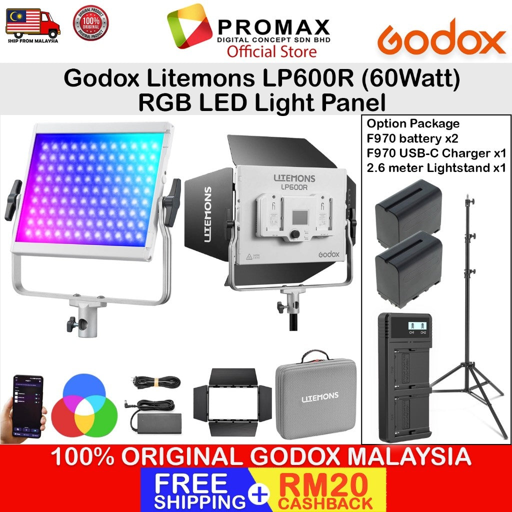 Godox LP600R RGB/LP600Bi LED Panel Light Video Light with Barndoor For Videography and Photography