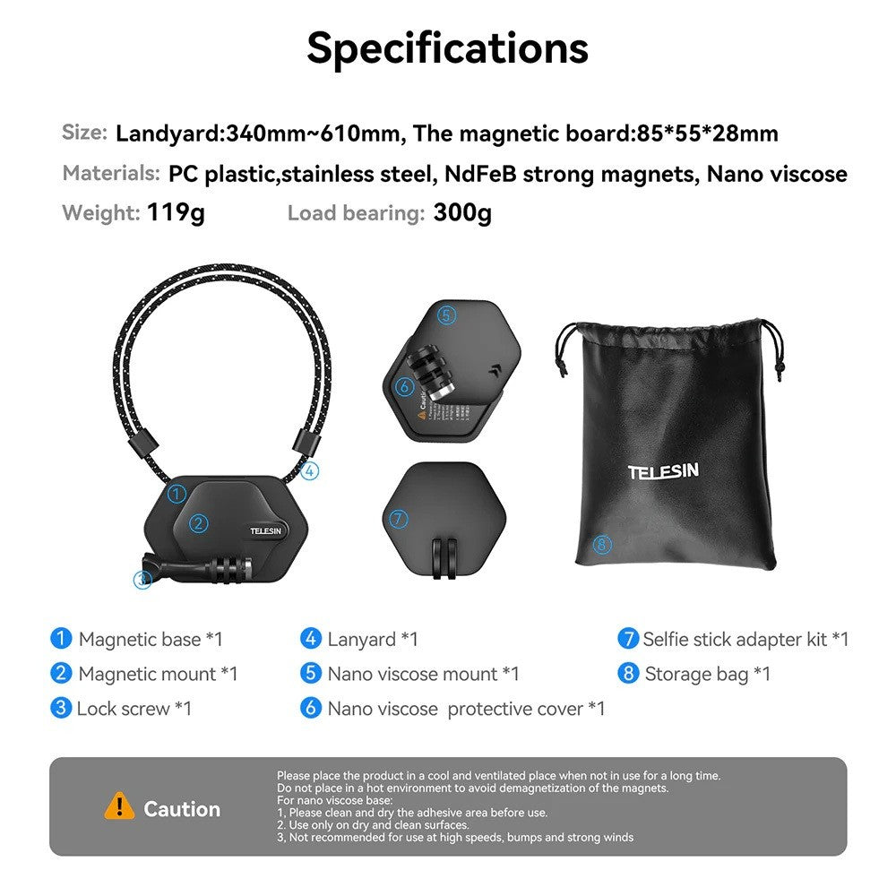 TELESIN TE-MMK-001 Magnetic Bracket Expansion Set (Neck Mount/Quick Release) Neck Holder Mount