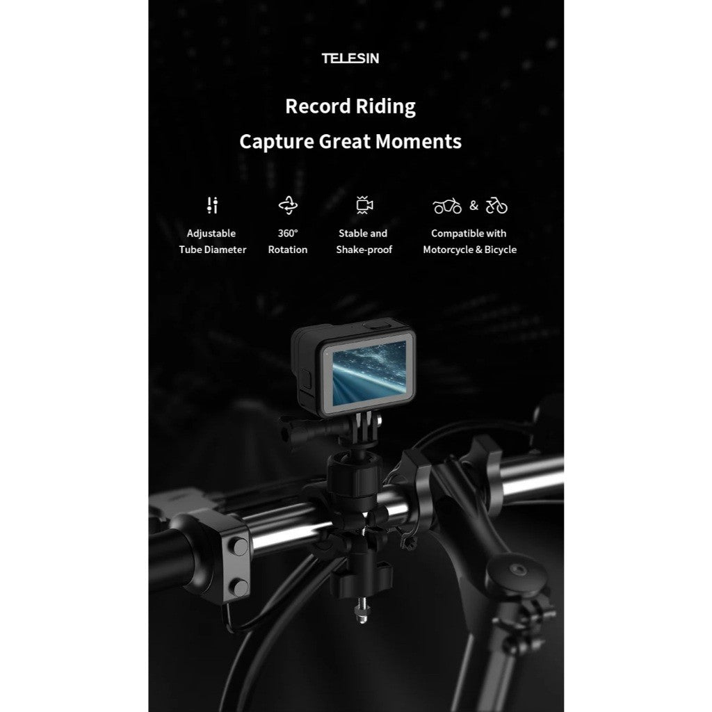 TELESIN DJ-HBM-001 Sport Camera Bike Handlebar Mount 360 rotation for GoPro Ace Pro DJI Insta all Action Cam