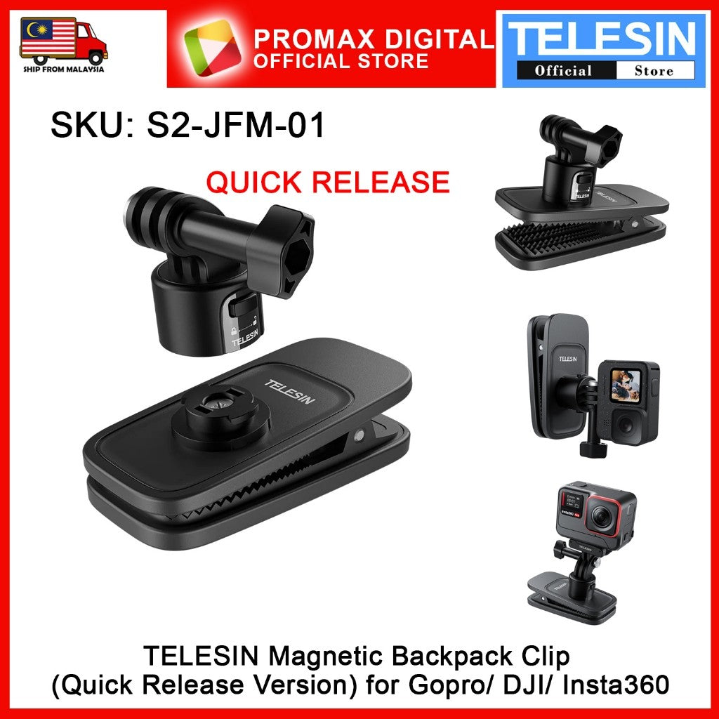 TELESIN Magnetic Backpack Clip (Quick Release Version) for Gopro, Insta360, DJI SKU:S2-JFM-01