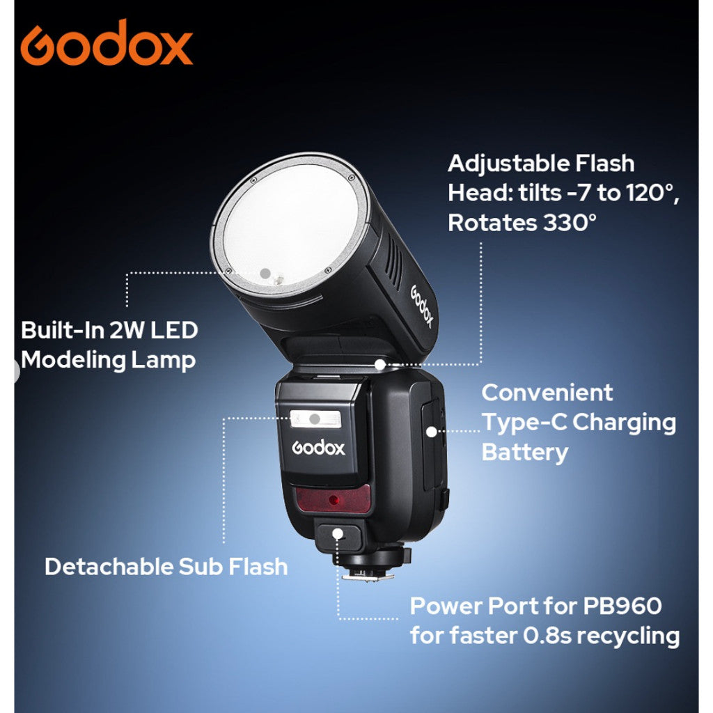 Godox V100 TTL Li-ion Round Head Camera Flash 100ws Sub Flash V100C V100S V100N V100F V100P V100O