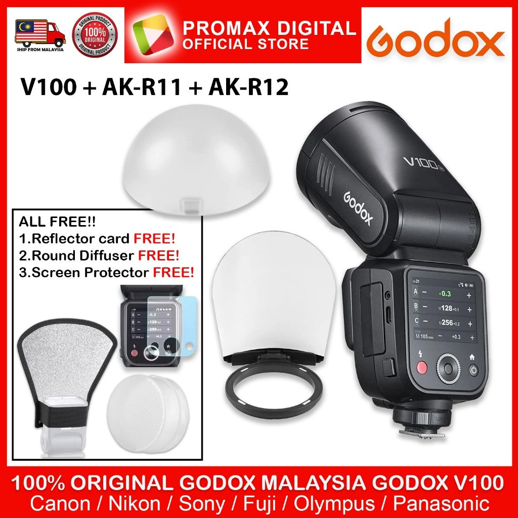 Godox V100 TTL Li-ion Round Head Camera Flash 100ws Sub Flash V100C V100S V100N V100F V100P V100O