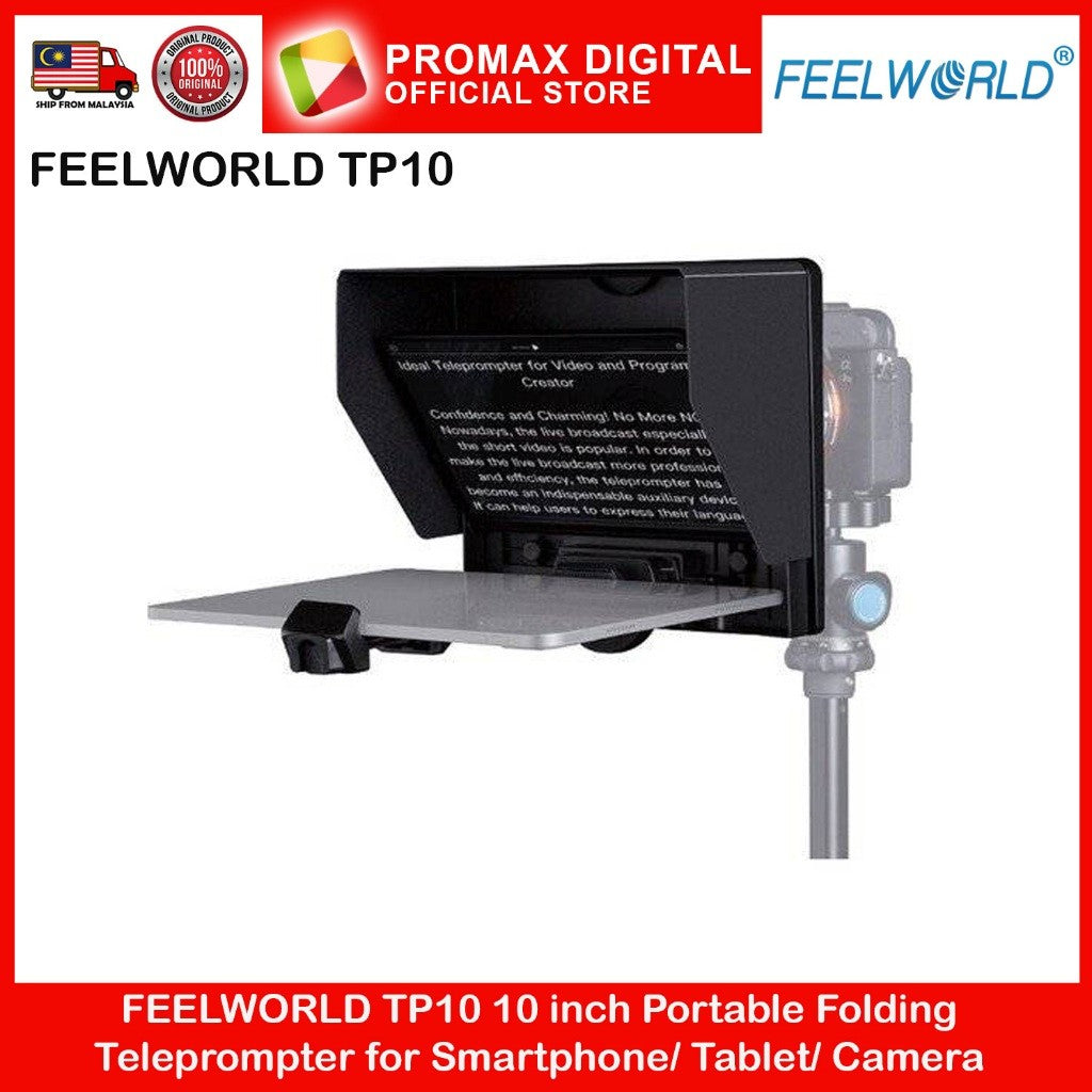 FEELWORLD TP10 10 Inch Portable Folding Teleprompter For Smartphone/Tablet/Camera
