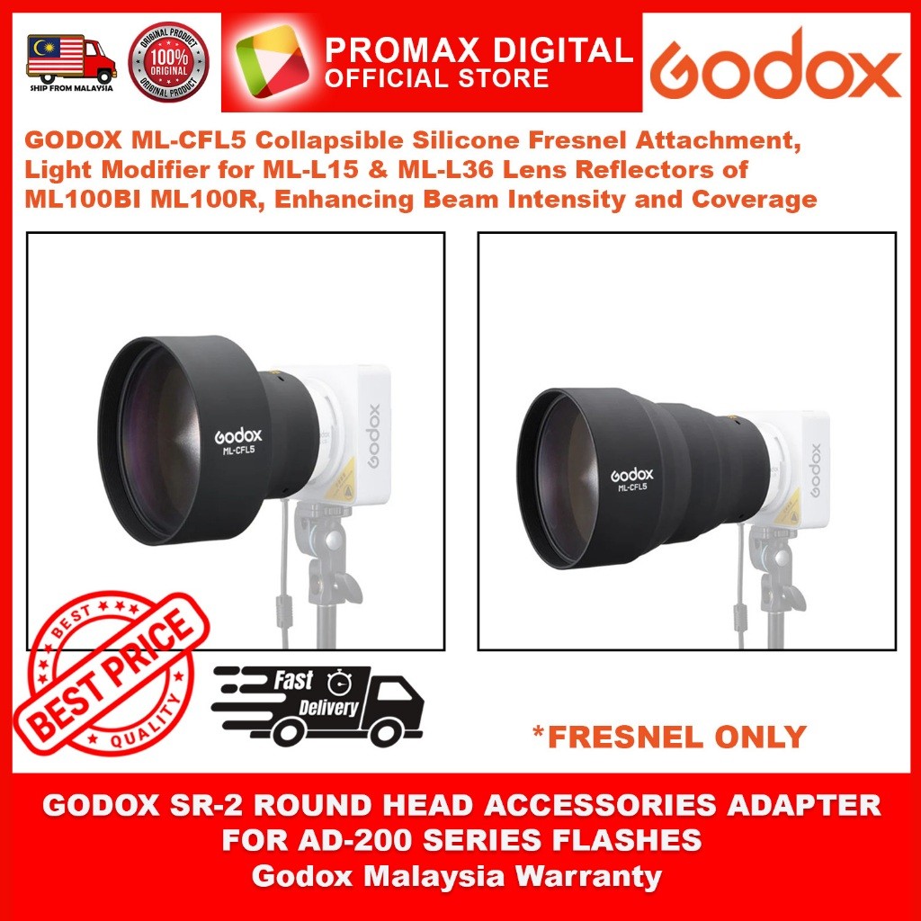 GODOX ML-CFL5 Collapsible Silicone Fresnel Attachment Adjustable Light Diffuser for ML-L15 & ML-L36