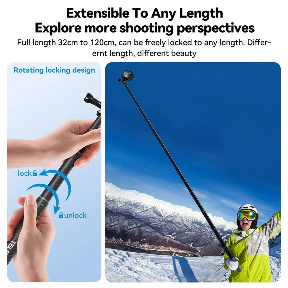 Telesin GP-MNP-002 2nd Generation 1.2M (120CM)  Carbon Fiber Selfie Stick for Action Camera / Insta360 / DJI / Gopro