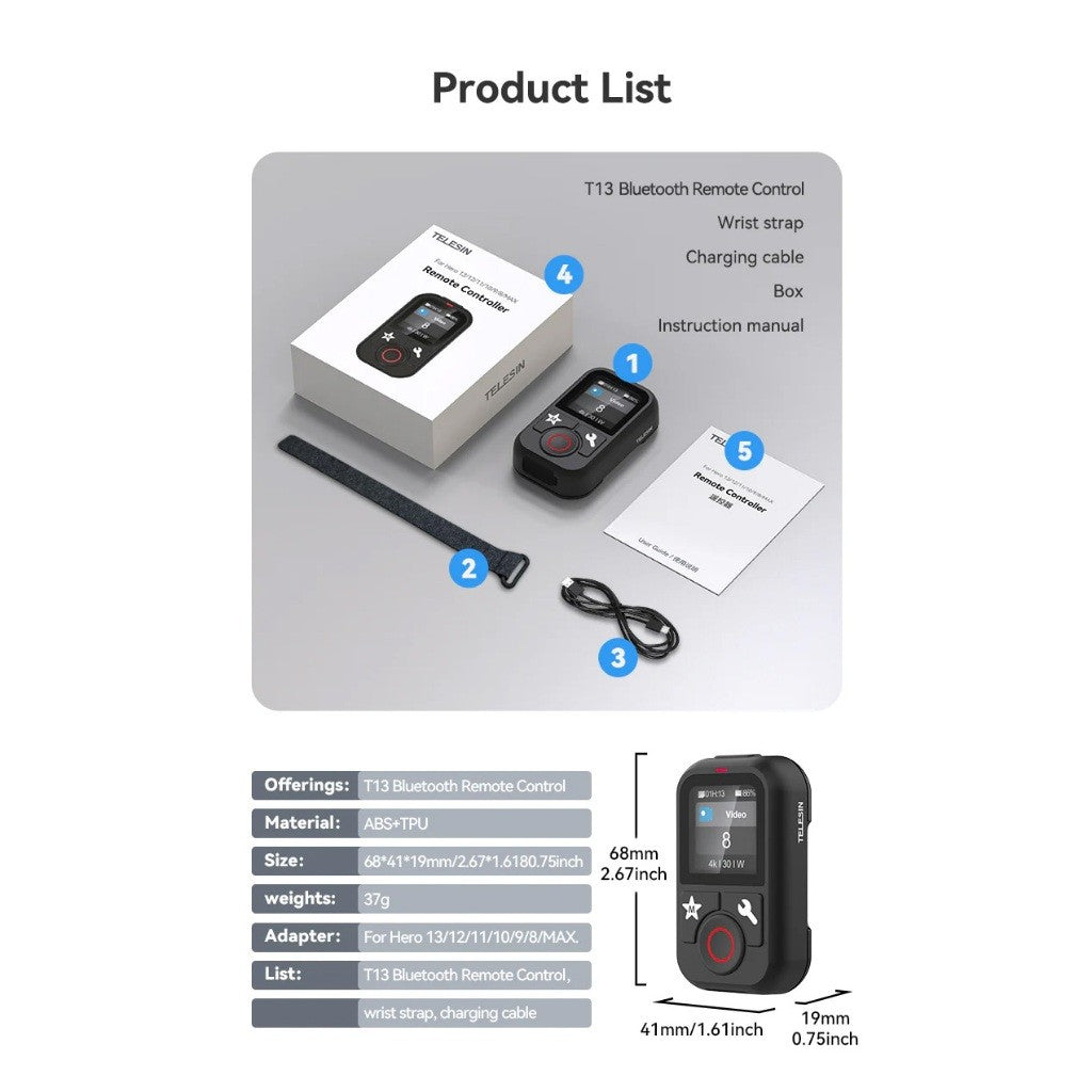New! TELESIN S5-RMT-01-TGP Smart Wireless Remote Control Waterproof