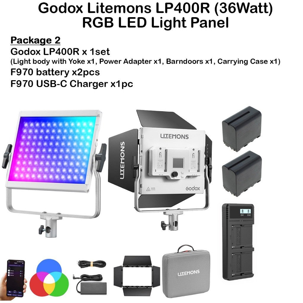 Godox LP400R/LP400Bi RGB LED Panel Light Video Light with Barndoor For Videography and Photography
