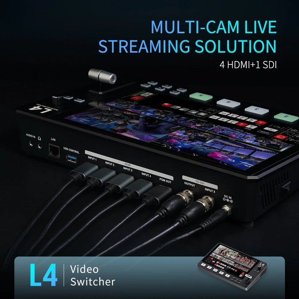 FEELWORLD L4 Video Mixer Switcher 10.1"Touch Screen USB3.0 Fast Streaming (FREE HARD CASE)