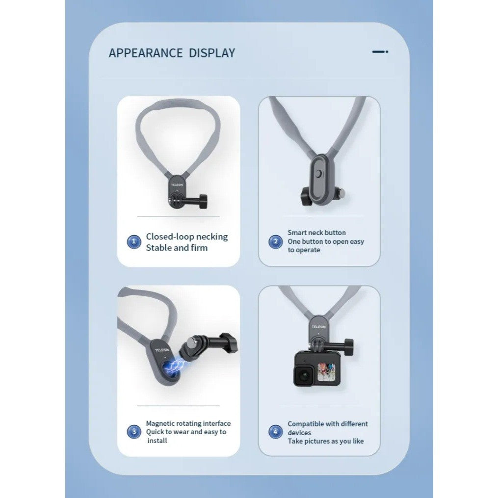 TELESIN TE-HNB-001 TE-HNB-002 TE-HNB-003 MAX Magnetic Neck Holder Mount for Action Cameras/ Phones