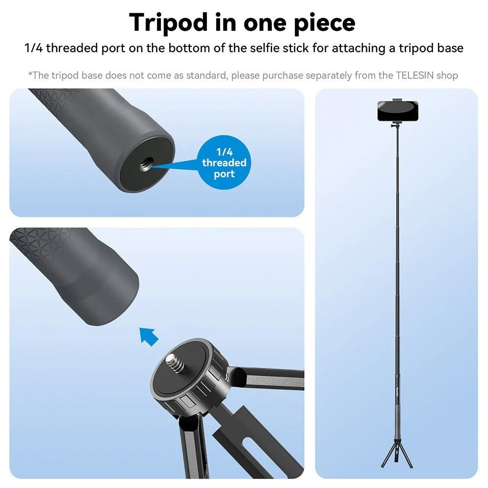 Telesin GP-MNP-002 2nd Generation 1.2M (120CM)  Carbon Fiber Selfie Stick for Action Camera / Insta360 / DJI / Gopro