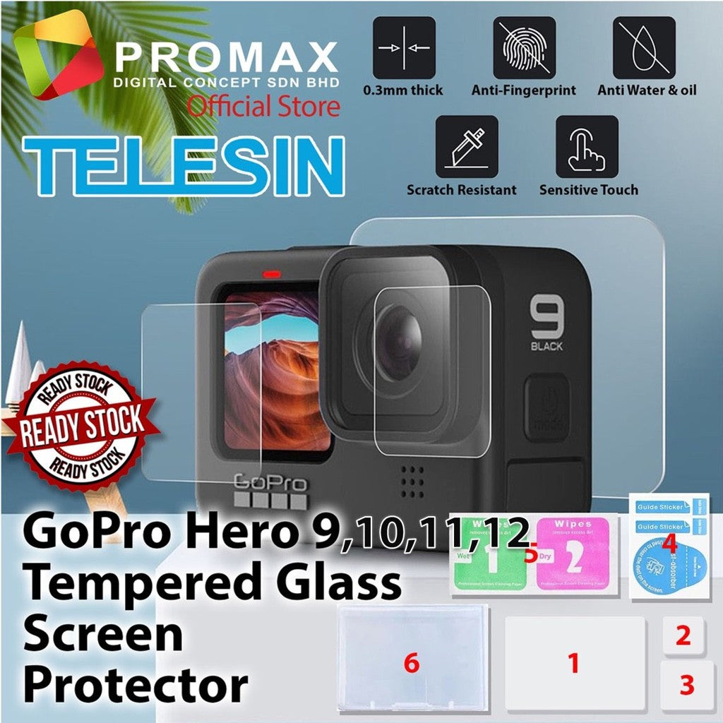 Telesin 9H GoPro Hero 9 10 11 12 Tempered Glass Lens / LCD Display Front Rear Lens Screen Protector