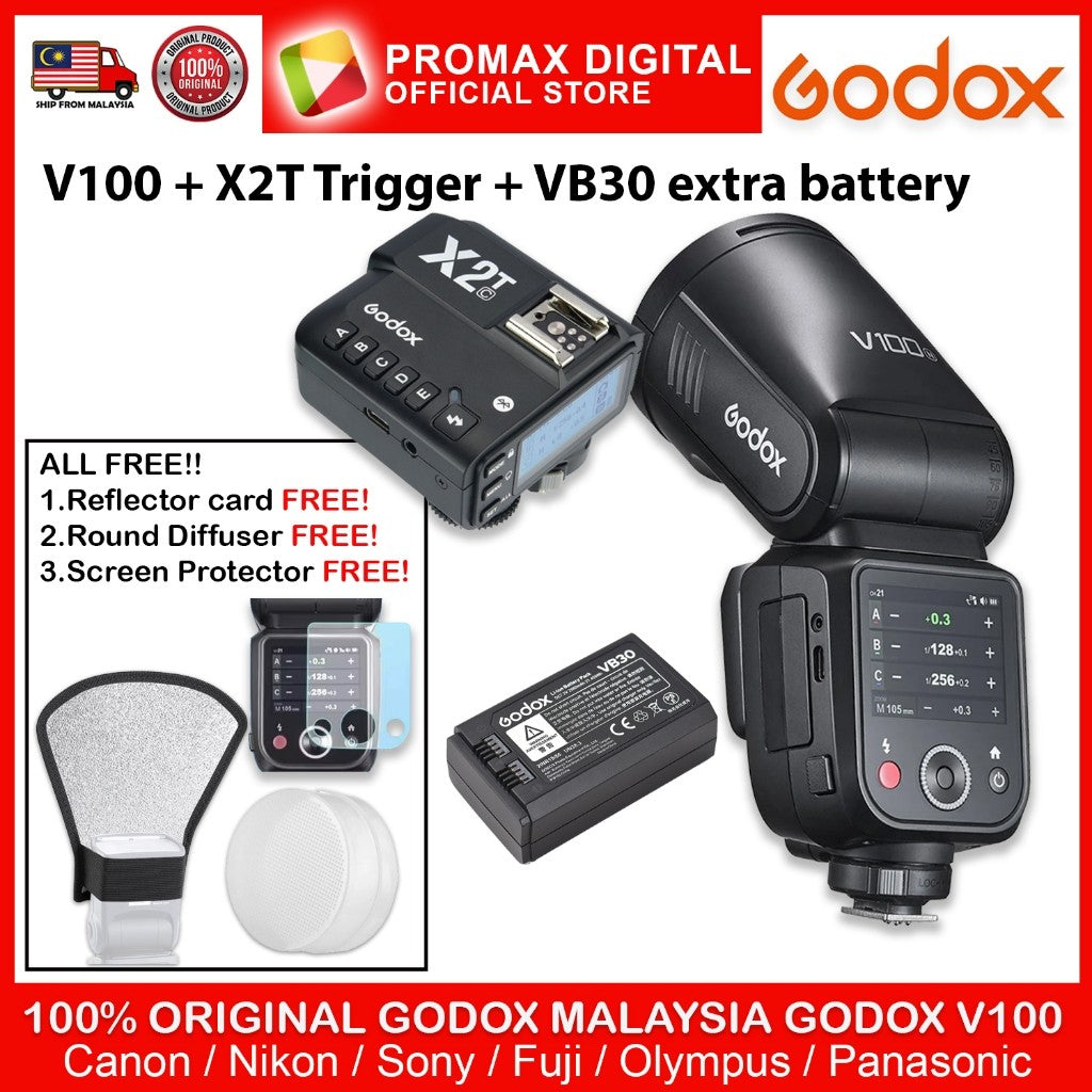Godox V100 TTL Li-ion Round Head Camera Flash 100ws Sub Flash V100C V100S V100N V100F V100P V100O
