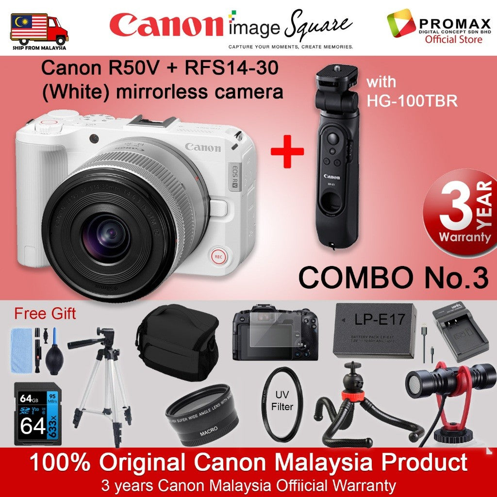 Canon EOS R50V with lens RF-S14-30mm F4-6.3 IS STM PZ Canon Malaysia R50 V 3years warranty HG-100TBR
