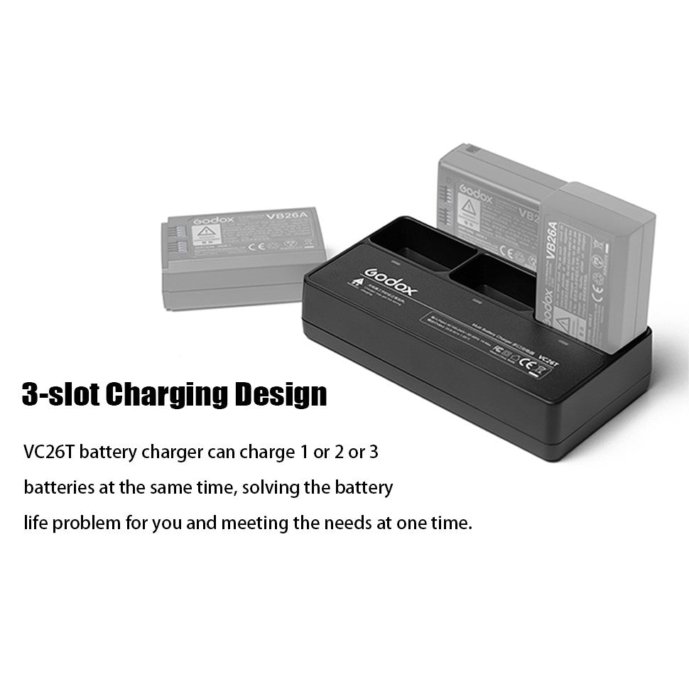 GODOX VC26T Triple Battery Charger Kit For GODOX AD100PRO V86III-C/ V86III-N/ V86III-S V1/ VB26/ VB30/ V1PRO/ V100