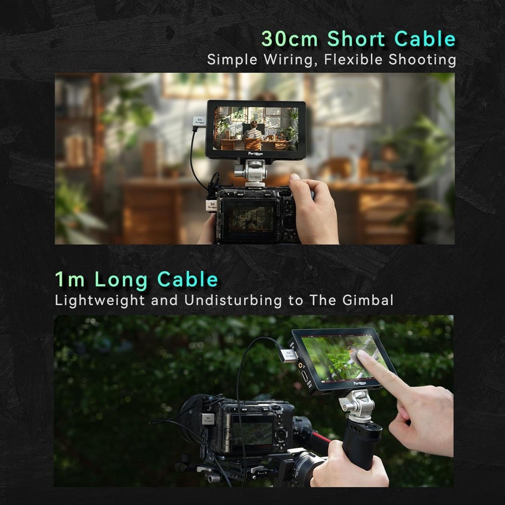 Portkeys 2.5mm Ultra-thin HDMI-Compatiabled Cable 0.3m & 1m Dual Cabel Set 8K Cables for Cameras Monitors