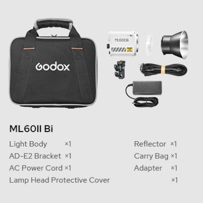 Godox ML60II Bi 70W Bi-Color Portable LED Video Light with AK-B01 NP-F Battery Grid