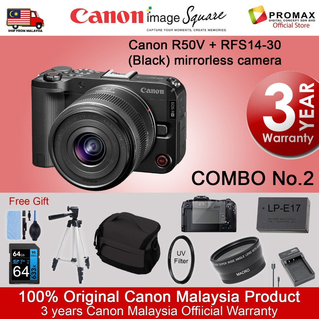 Canon EOS R50V with lens RF-S14-30mm F4-6.3 IS STM PZ Canon Malaysia R50 V 3years warranty HG-100TBR