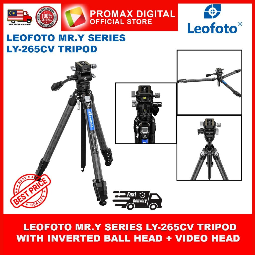 LEOFOTO LY-265CV Mr.Y Series Carbon Fibre Tripod with Inverted Ball Head + Video Head