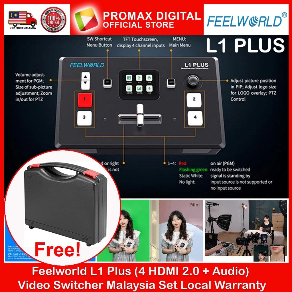 FEELWORLD L1 Plus Video Switcher MULTICAMERA LIVE STREAMING 4 HDMI INPUTS LIVEPRO