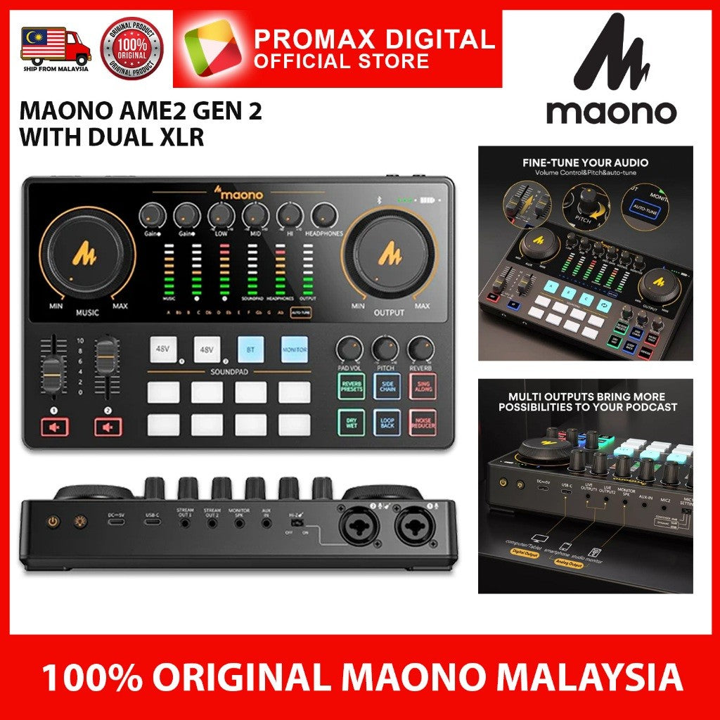 MAONO AME2 Gen 2 E2GEN2 Podcast Mixer Audio Audio Interface Sound Card with dual XLR Quick Mute Noise Reduction