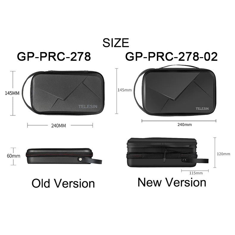 New Version TELESIN GP-PRC-278-02 Waterproof Portable Adjustable Space Storage Bag Hard Case for GoPro Osmo Insta360 DJI