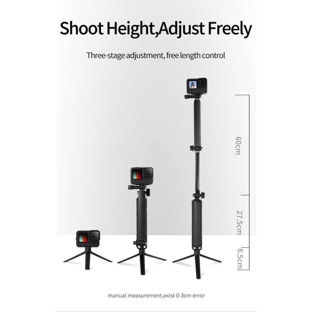TELESIN GP-MFW-300 Waterproof Selfie Stick Floating Hand Grip + 3-Way Grip Arm Monopod Pole Tripod