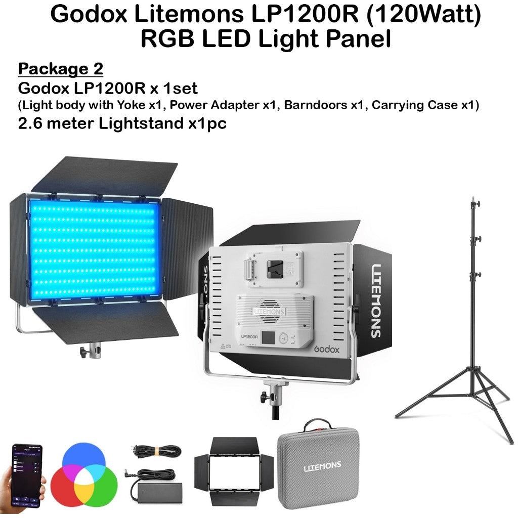 Godox LP1200R RGB LED Panel Light Video Light with Barndoor For Videography and Photography