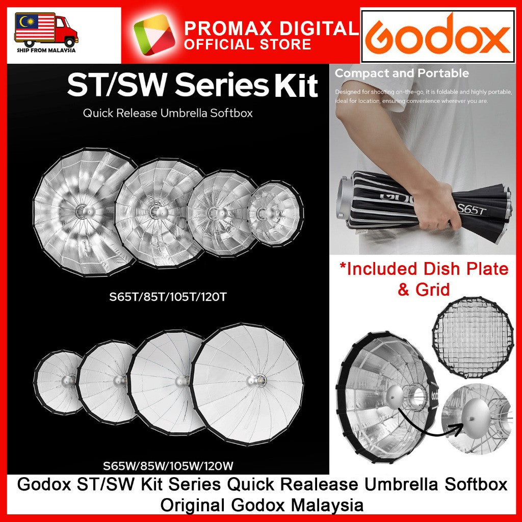 Godox S65T S85T S105T S120T S65W S85W S105W S120W Kit include Dish & Grid Quick Release Umbrella Softbox ST/SW KIT